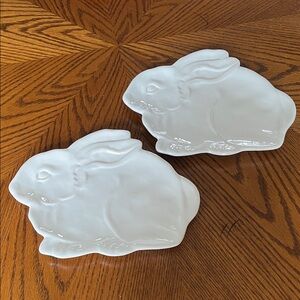 Pier 1 Earthenware Bunny Shaped Plates, Set of 2